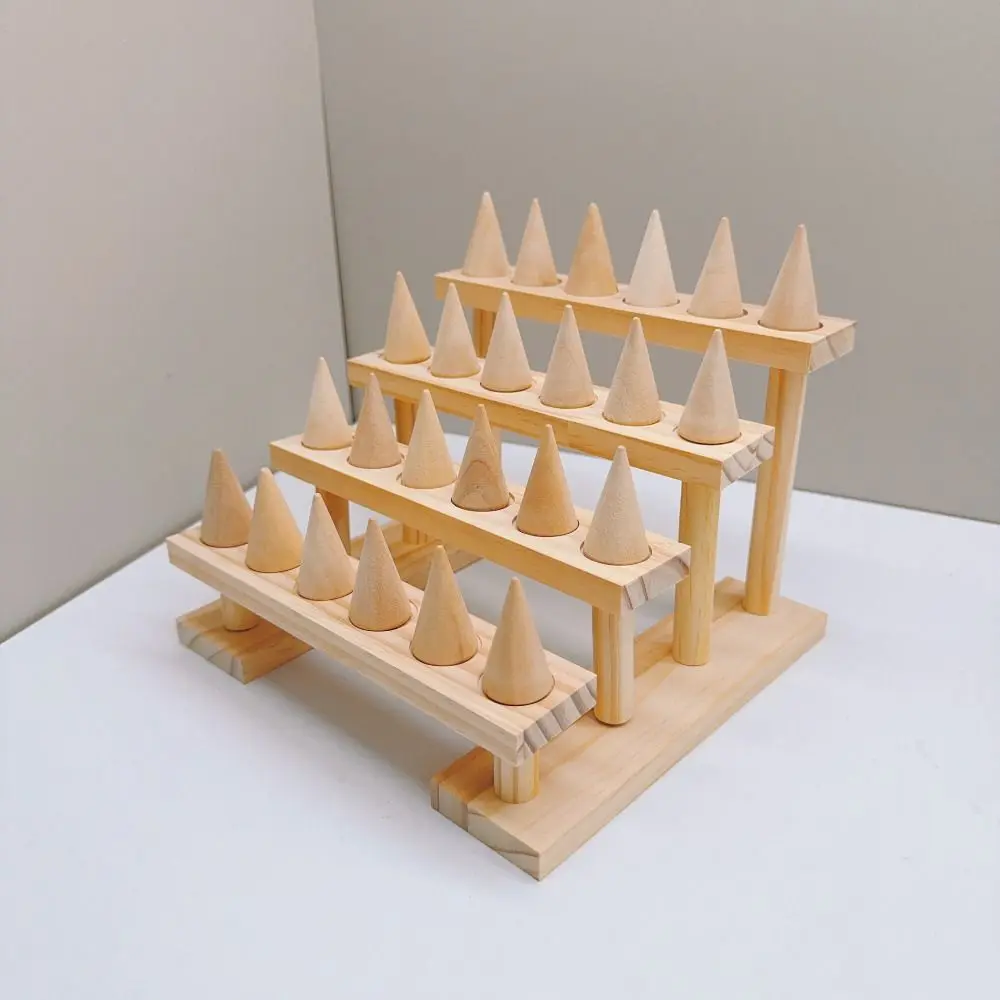 Multi-layer Cone Ring Display Stand Modern Bracelets Necklace Wood Rings Display Holder Organizer Space Saving