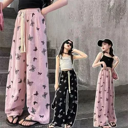 Girls' Summer Pants Big Children Straight Wide-legged Trousers 2025 New Kids Printed Loose Thin Pants Teenager Fashion Clothing