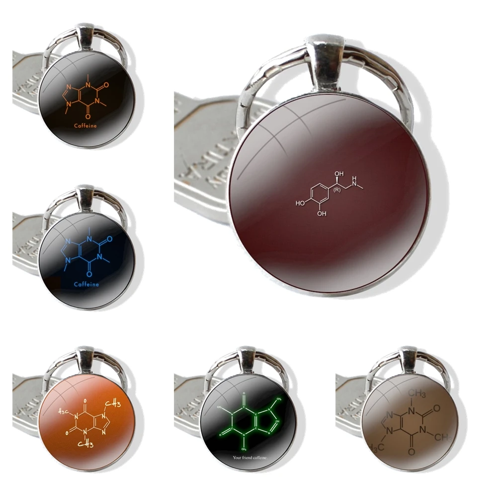 Keychain Glass Cabochon Metal Pendant Classic Men's Women's Keyring Chocolate Caffeine Molecule