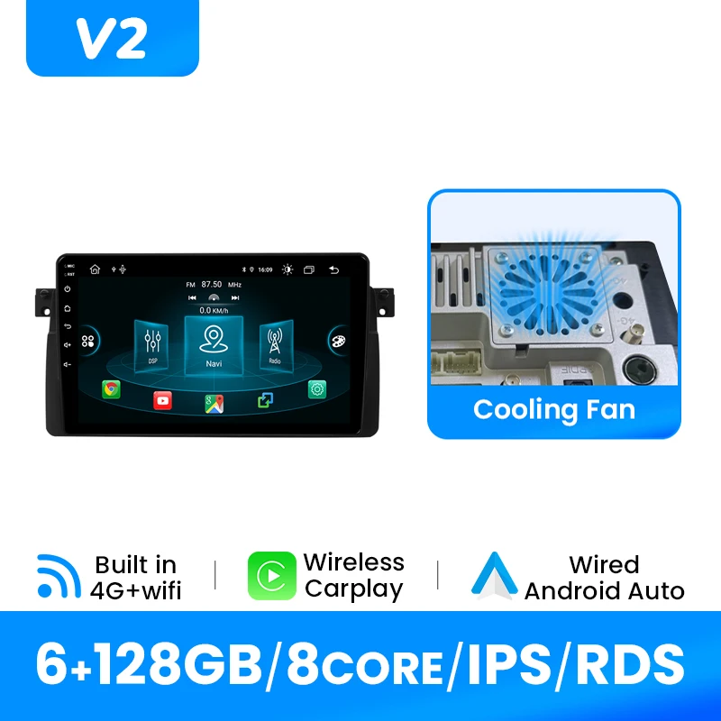 Draadloze Carplay Android 14 Autoradio Speler Voor BMW E46 M3 318/320/325/330/335 GPS Navigatie IPS Multimedia DSP 4G Wifi RDS