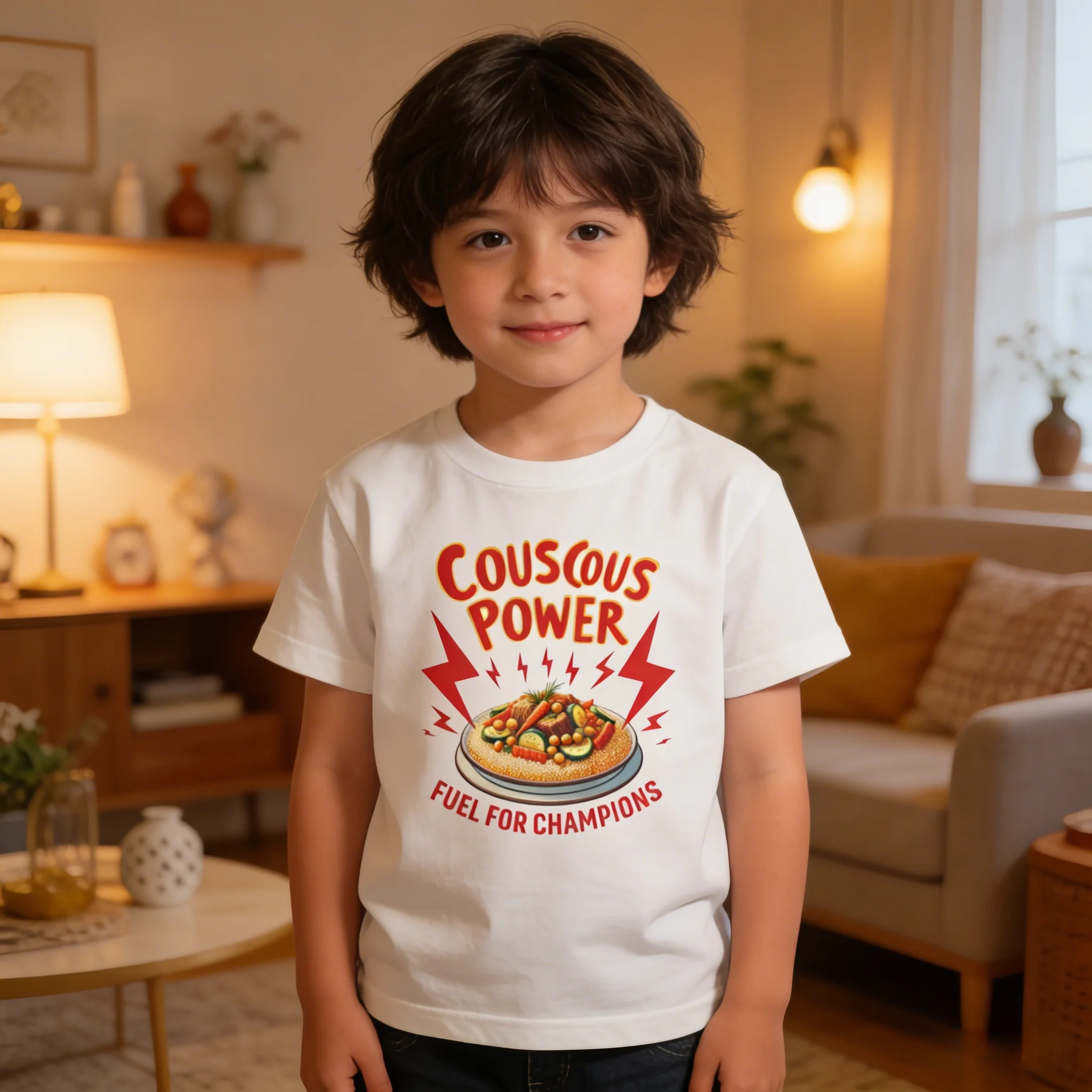 Camiseta de Manga Corta de Algodón con Estampado de Cuscús "Fuel of Energy Champion" para Jugar, Moda Casual, Deportes, Uso Diario al Aire Libre