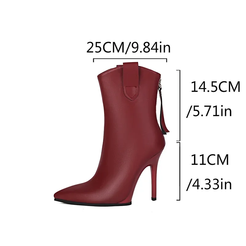 

YMECHIC 2026 Pu Leather Pointed Toe High Heels Mature Design Sexy Winter Women Shoes Dress Party Wedding Ankle Boots Ladies