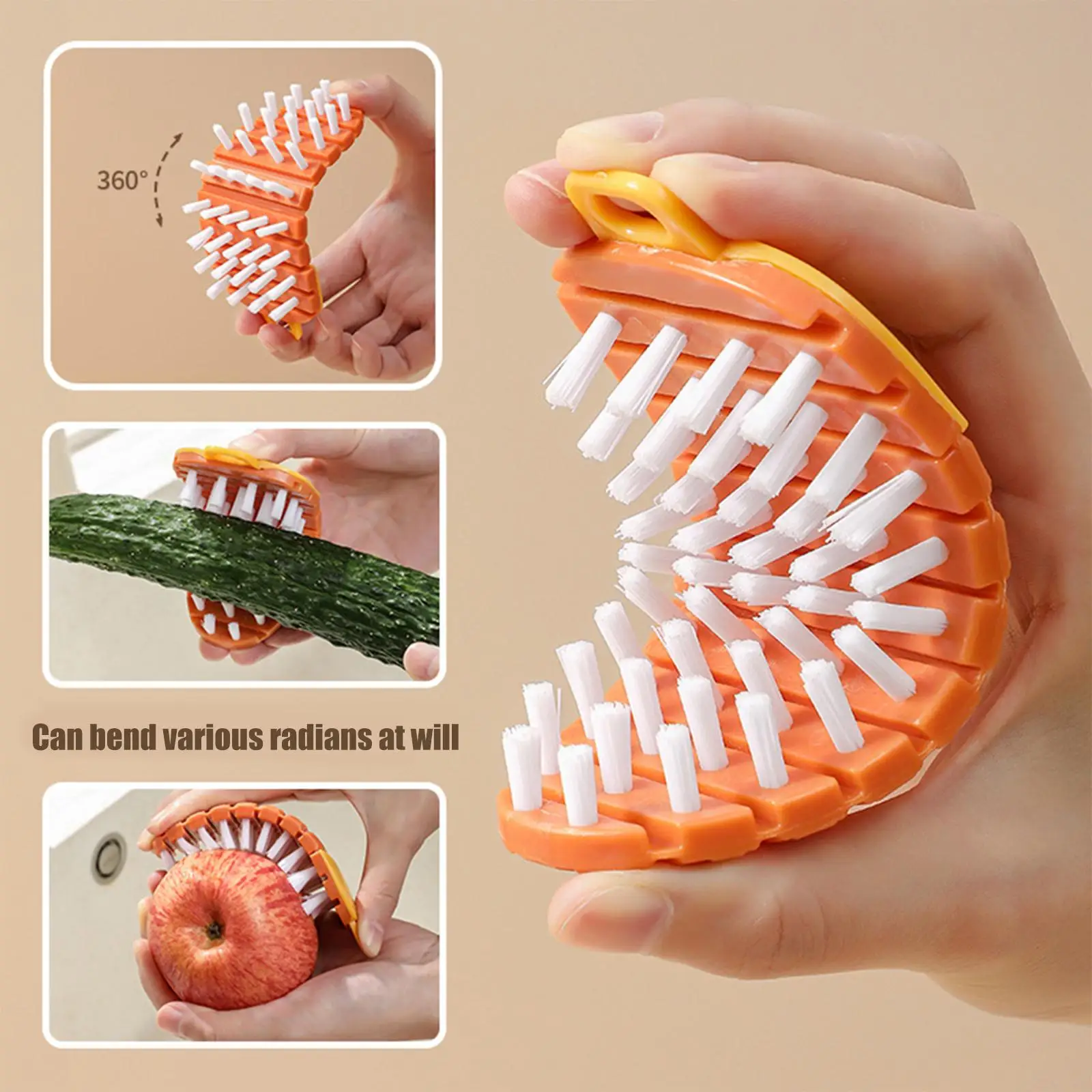 Multifunction Vegetable Fruit Cleaning Brush Flexible Potato Carrot Bendable Cleaning Brush Kitchen Cleaning Tools Accessories