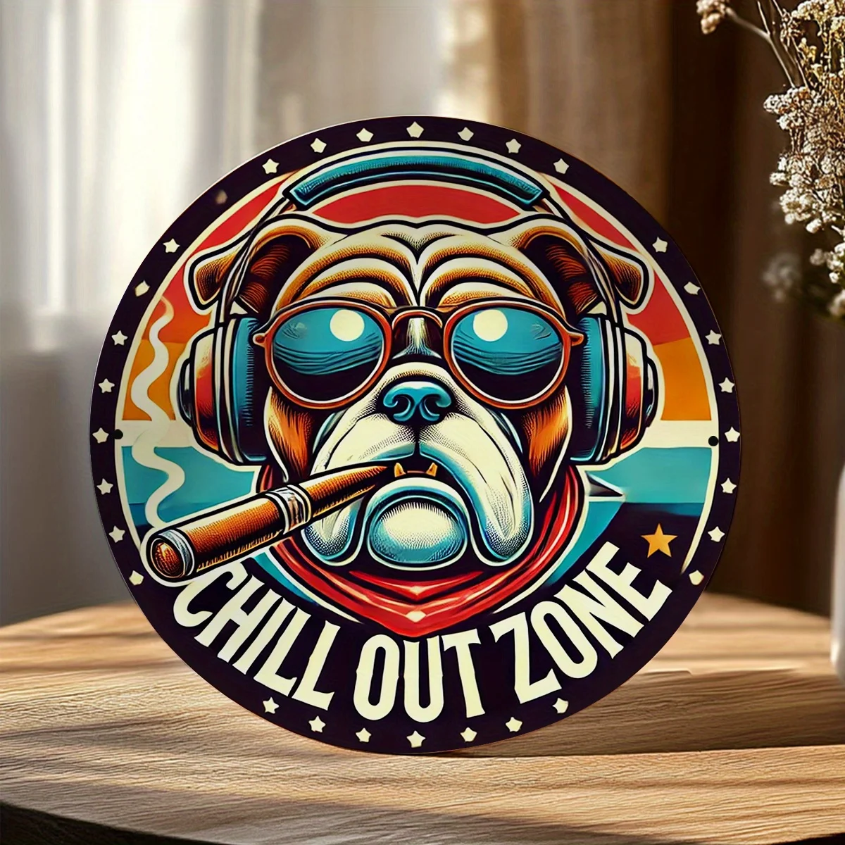 2D Flat, 1pc Vintage Bulldog Wall Art with Glasses-Retro Metal Bulldog Decor, 20x20cm (8