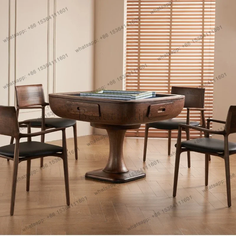 Black walnut household solid wood mahjong machine dining table integrated dual-purpose  modern light luxury automatic moveme