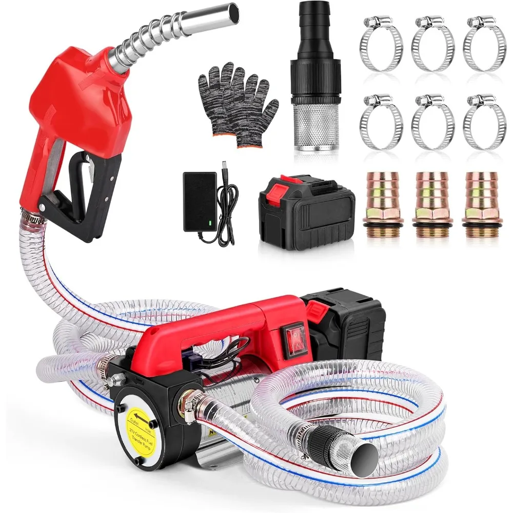 

Fuel Transfer Pump, 12GPM Transfer Pump Battery Powered, 21V/260W Diesel Transfer Pump with Auto-off Nozzle&Hose, Self-Priming