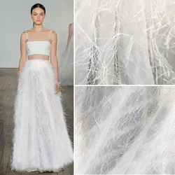 2023 New Original Cut Flower Three-dimensional Feather Tassel Designer Fabric Perspective Texture Mesh Fashion Fabric