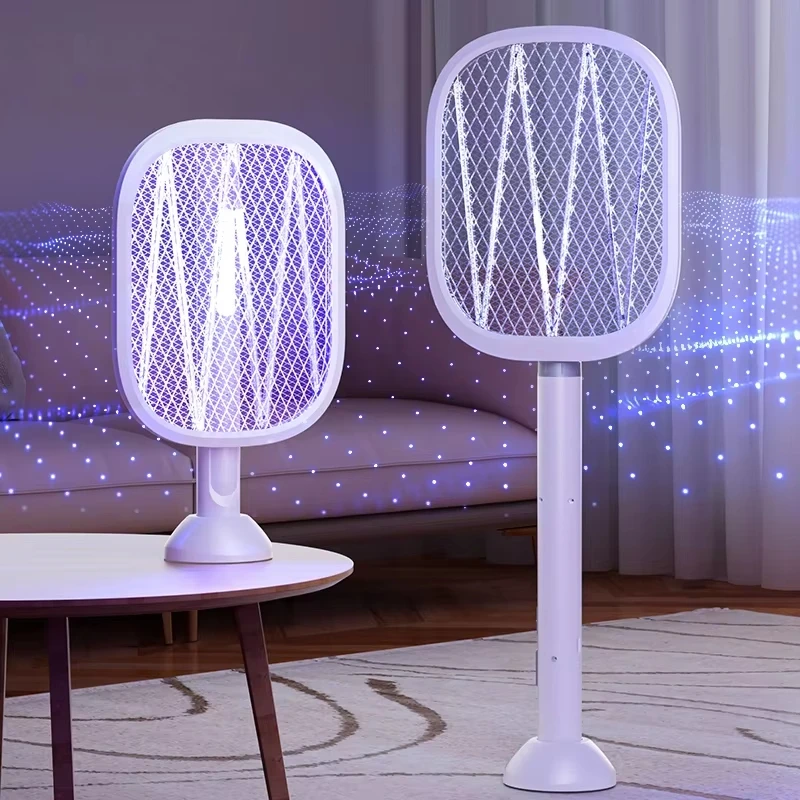 XIAOTREE 2-in-1 Electric Bug Zapper Racket 3700V High Voltage LED Lighted Handheld Mosquito Swatter USB Charging Fly Killer