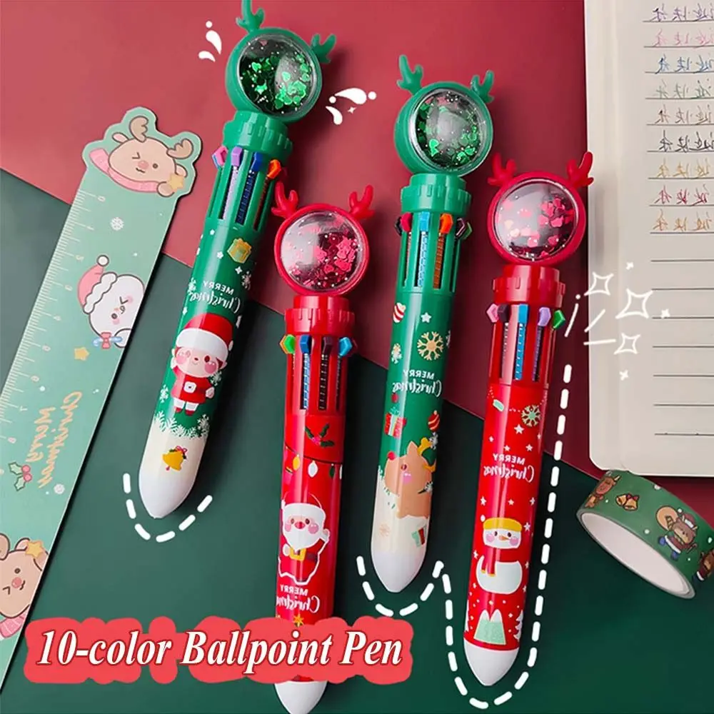 

Cute Santa Claus Christmas Gift Elk Press Christmas Ballpoint Pens Rollerball Pen Colorful Refill 10 Colors Ballpoint Pen