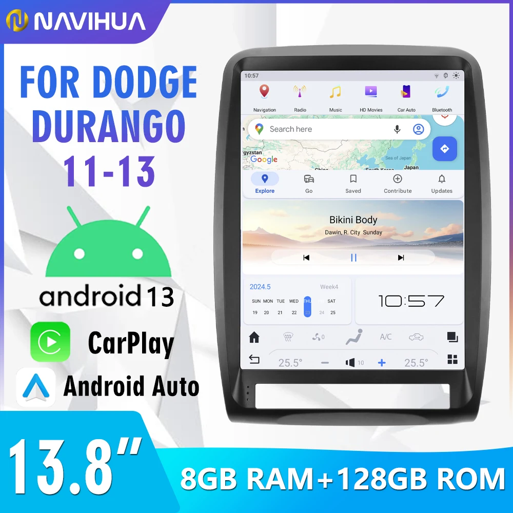 

NaviHua 13,8 дюймовый автомобильный экран Android для Dodge Durango 2011 2013 автомобильное радио GPS навигация Carplay головное устройство монитор новое обновление