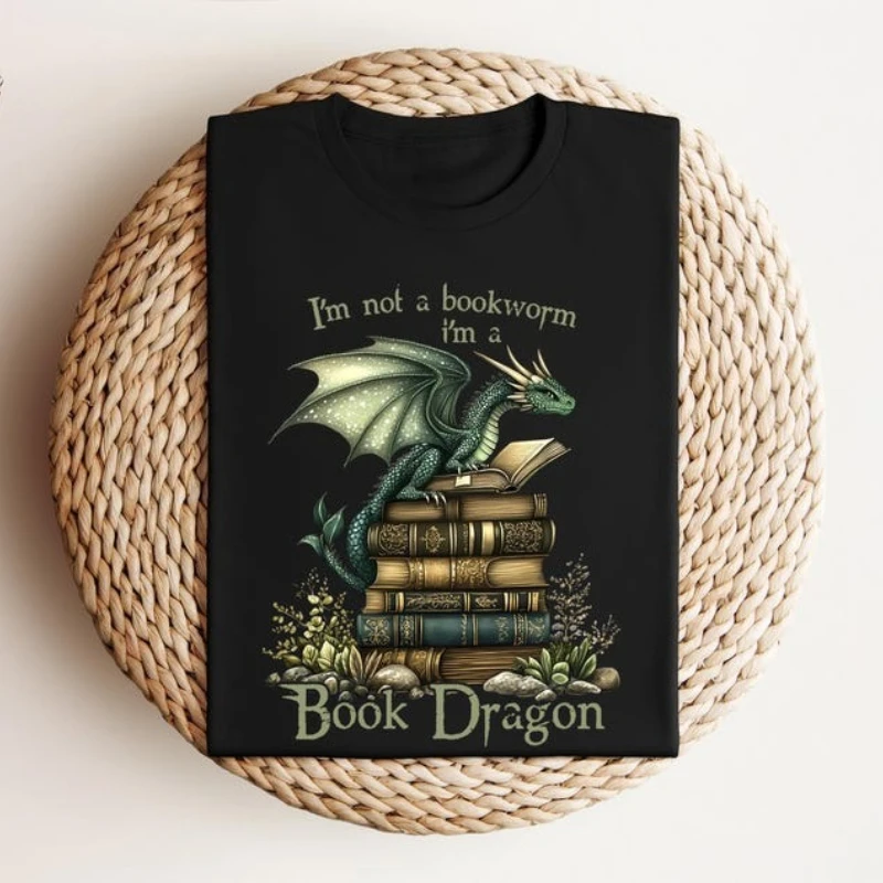 Koszulka z motywem smoka książki, nie jestem książką, koszulka fantasy, bluza z kapturem dla miłośniczek książek, prezent dla czytelnicy, miękka koszulka Ashion