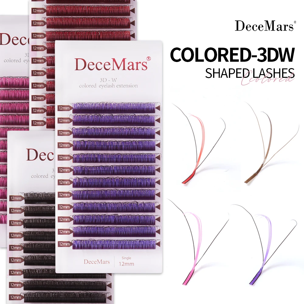 ملحقات رموش ملونة ثلاثية الأبعاد على شكل W من DeceMars (12 خطًا/صينية) للمكياج