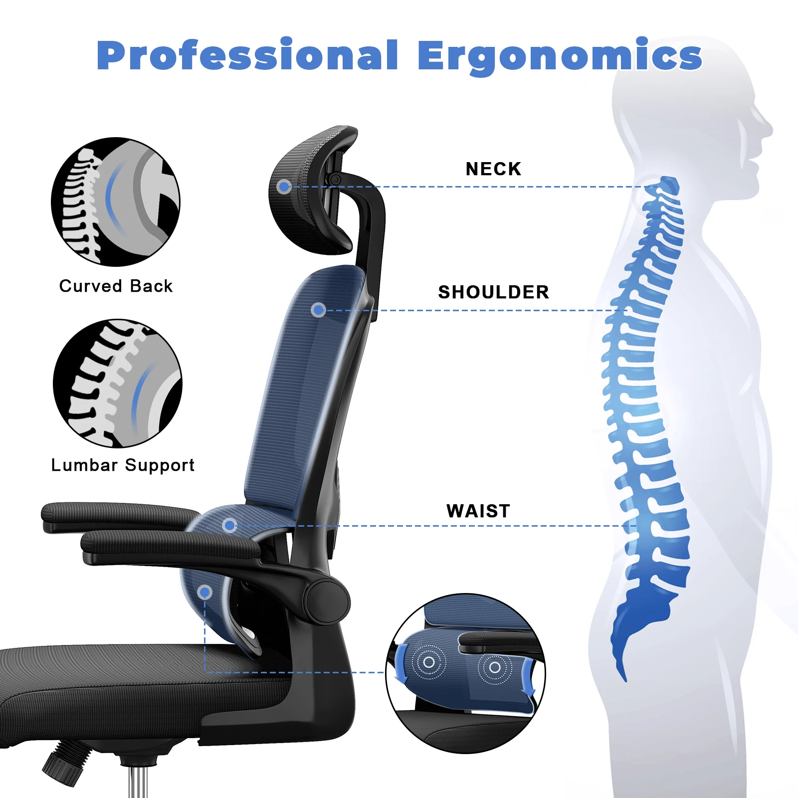 Ergonomiczne krzesło biurowe z siatki, podnoszone krzesło do gier z wysokim oparciem i podparciem lędźwiowym 3D, obrotowe krzesło biurowe z