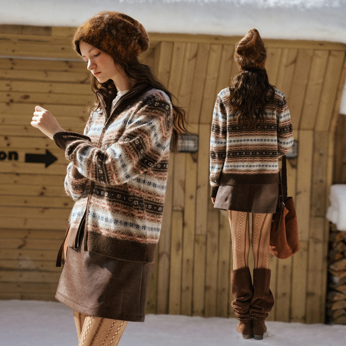 เสื้อคาร์ดิแกนถักลายแจ็คการ์ด OLrain สำหรับผู้หญิง สไตล์วินเทจ ลายทาง ซิปหน้า เสื้อกันหนาว ฤดูหนาว 2025 คอตั้ง ถักนิตติ้ง เสื้อจั๊มเปอร์ผู้หญิง รุ่น WO57DM003639