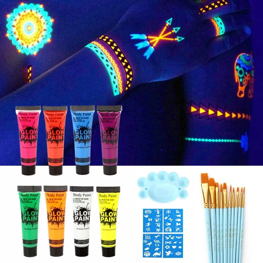 

Washable UV Neon Face Painting Kit, Glow In The Dark Under UV Lights, Black Light Glow Makeup Kit