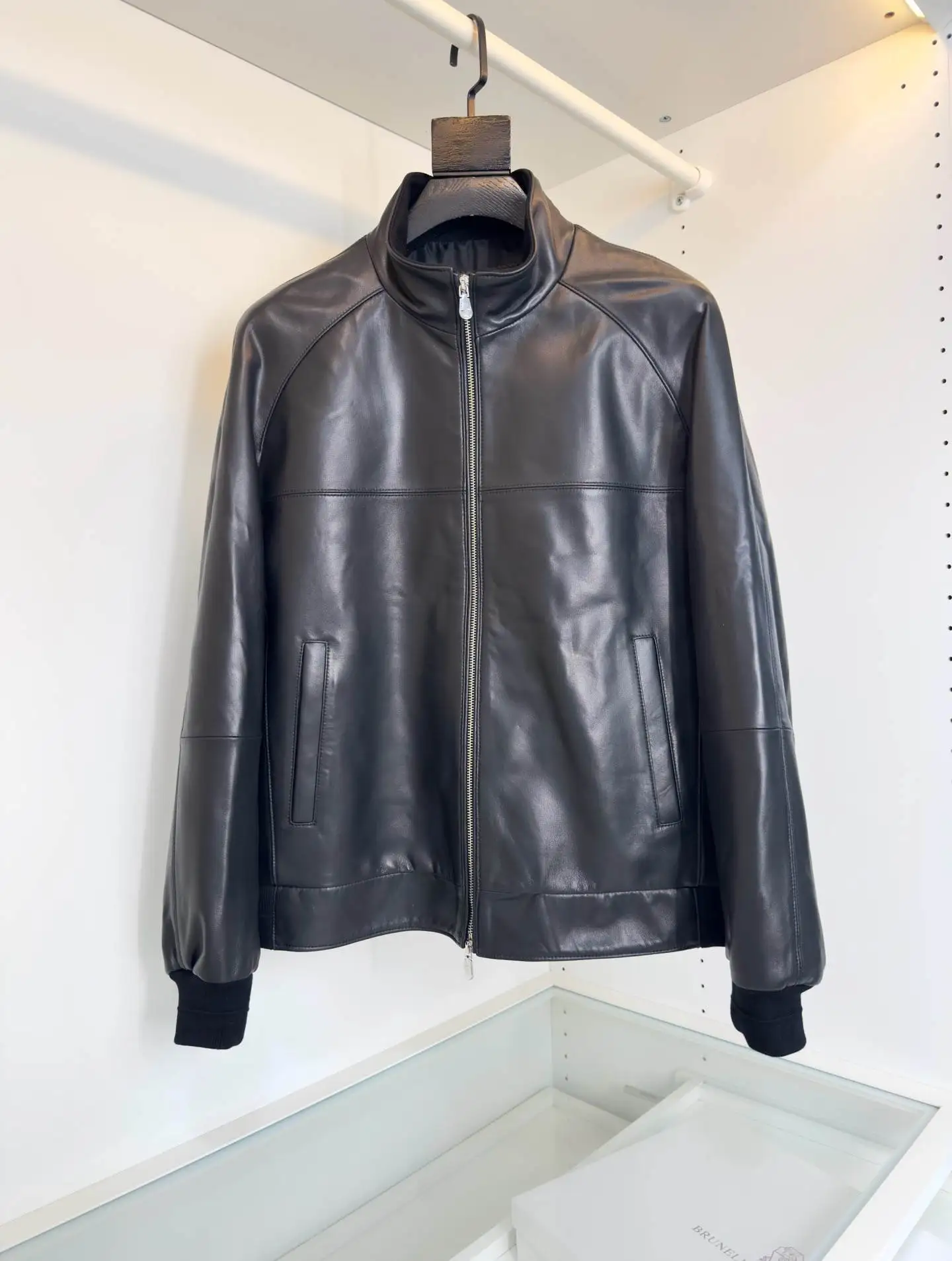 Nieuw klassiek lamsleren herenjack, raglanmouwen met opstaande kraag, veelzijdige casual bovenkleding