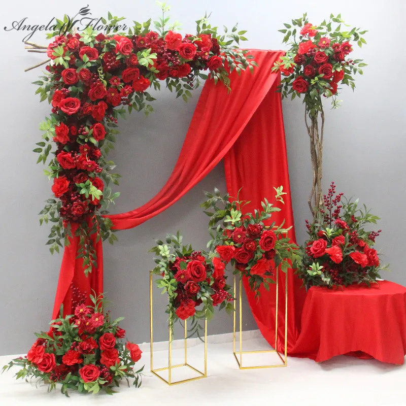 تشكيلة زهور التوت الأحمر لعيد الميلاد، جدار زهور زاوية صناعية، علامة ترحيب لحفلات الزفاف، كرة زهور للحفلات، ديكور منزلي #1