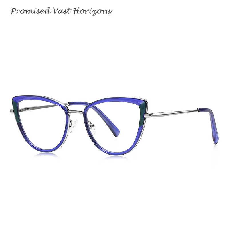 

New Metal Tr Anti Blue Light Glasses South American Trendy Women's Cat Eye Laminated Colors Rim Frames for Myopia Optical Frame