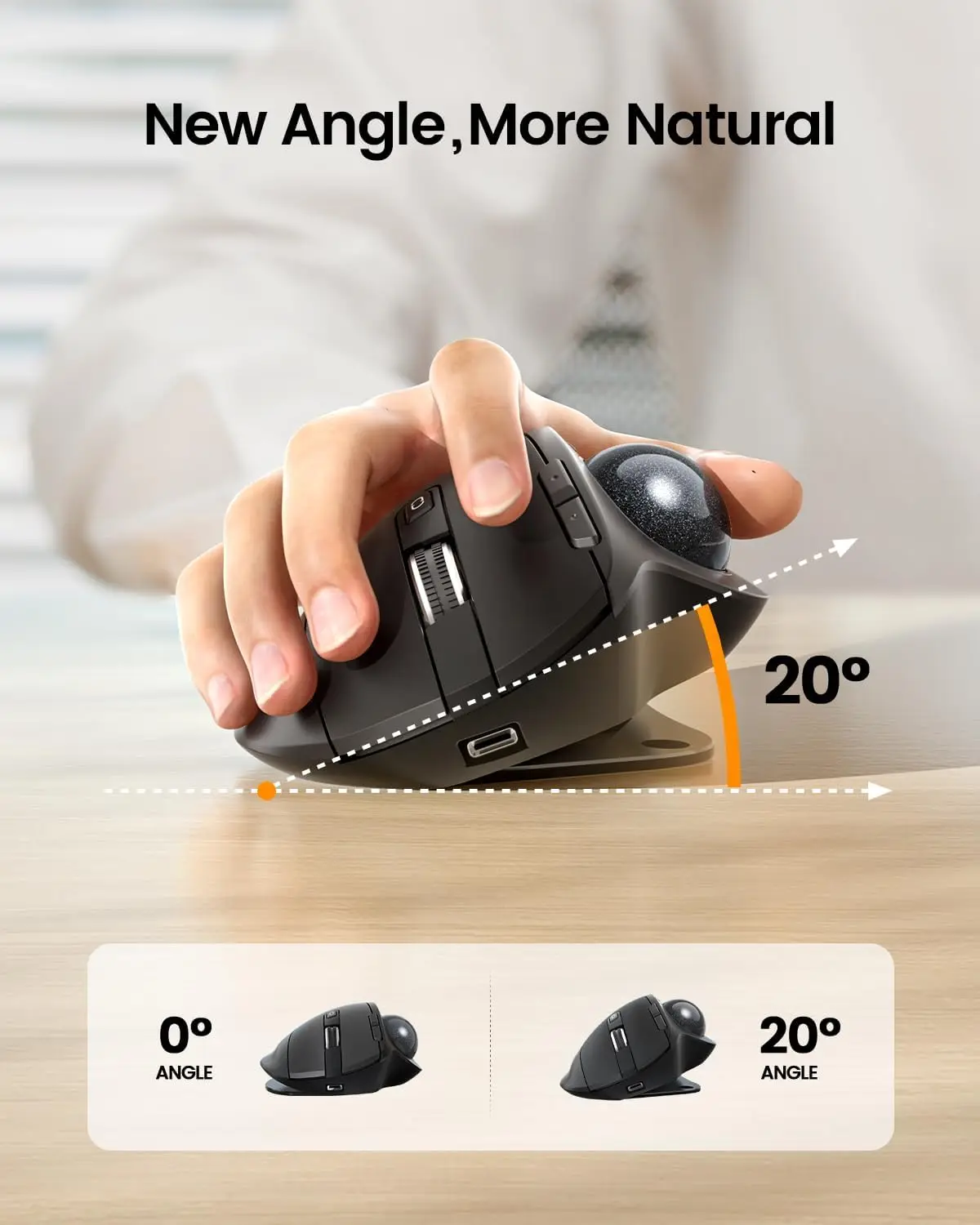 ProtoArc EM01 NL Trackball Mouse Wireless 2.4G Bluetooth Ergonomic Mouse Rechargeable Rollerball Mice for Laptop PC iPad Mac