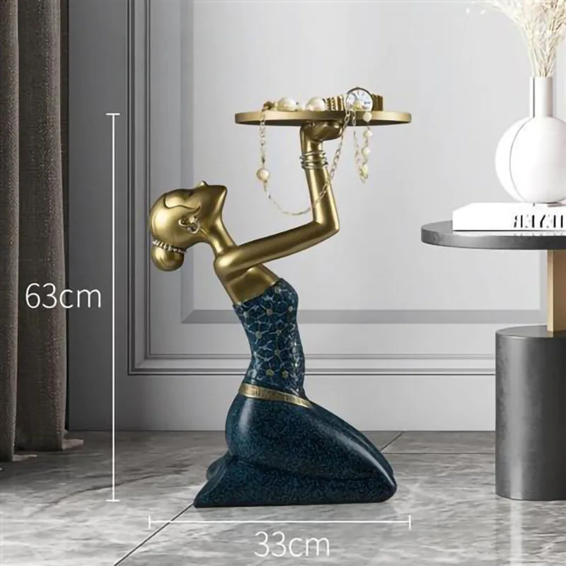 Resin Kneeling Girls Figurine Storage Tray Floor Stand Figurine Living Room Decor Sculpture Nordic Modern Home Decoration Statue