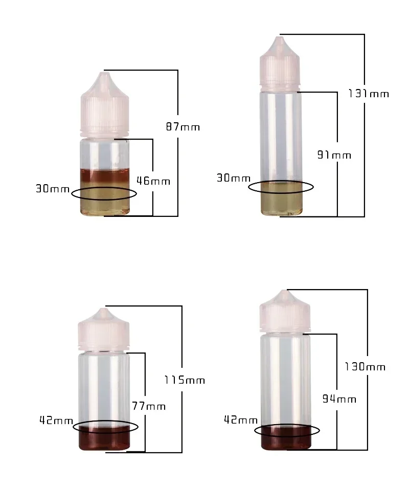 Gotero transparente PET para vapeo, contenedores de aceite vacíos transparentes con tapa de CDN, suministros de laboratorio, 30ml-120ml, 5 unidades