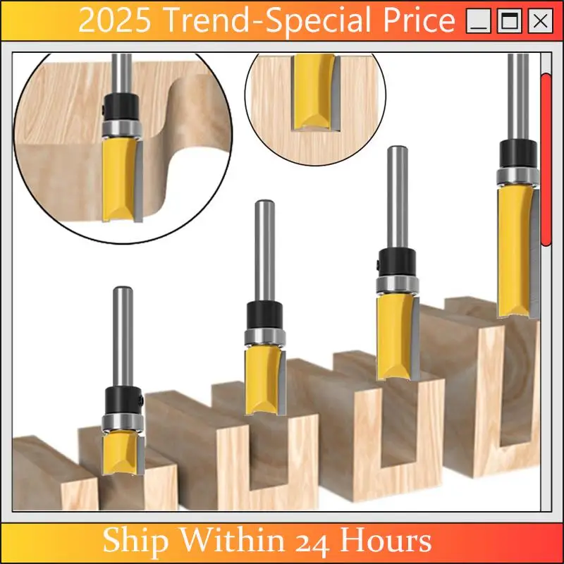 

The New 1/4 Inch Shank Flush Trim Router Bit Set, 1/4 Router Bit Set 1/4 Shank Router Bits Set, Carbide Wood Router Bits 4PCS