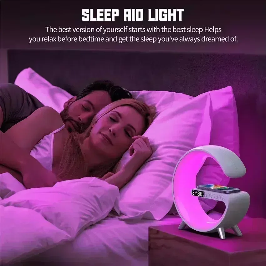 LED Smart Wake Up Light RGB Night Light with Bluetooth Speaker 15W Fast Wireless Charger Desk Lamp for Bedroom Bedside Game Room