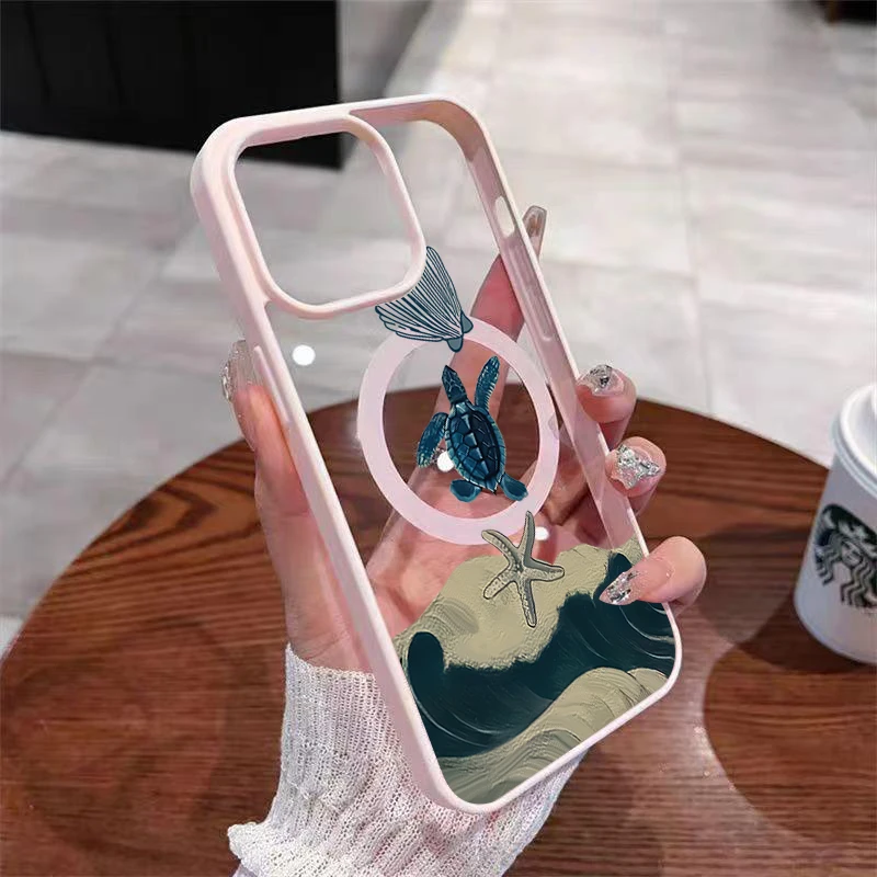 Marine Life Ocean Turtle Pattern Phone Case for Samsung Galaxy S25 S26 Ultra S24 Plus S23 FE A15 A37 A15 A16 A56 Magnetic Cover