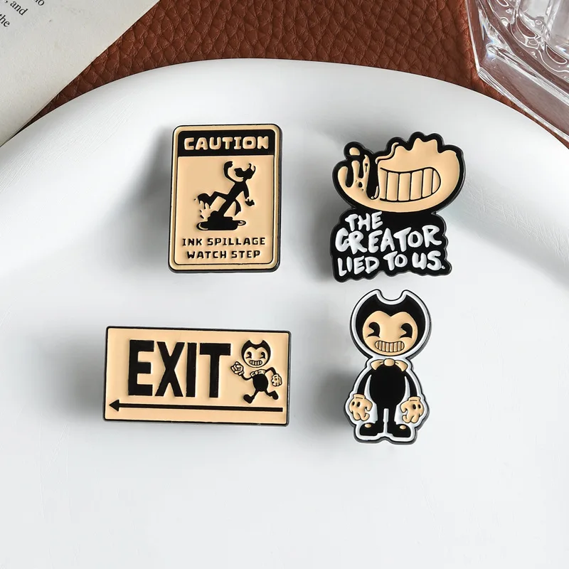 Pins Esmaltados de Bendy and The Ink Machine, Juego de Supervivencia de Terror, Broches de Personajes de Dibujos Animados Vintage, Joyería de Regalo para Fans Jugadores