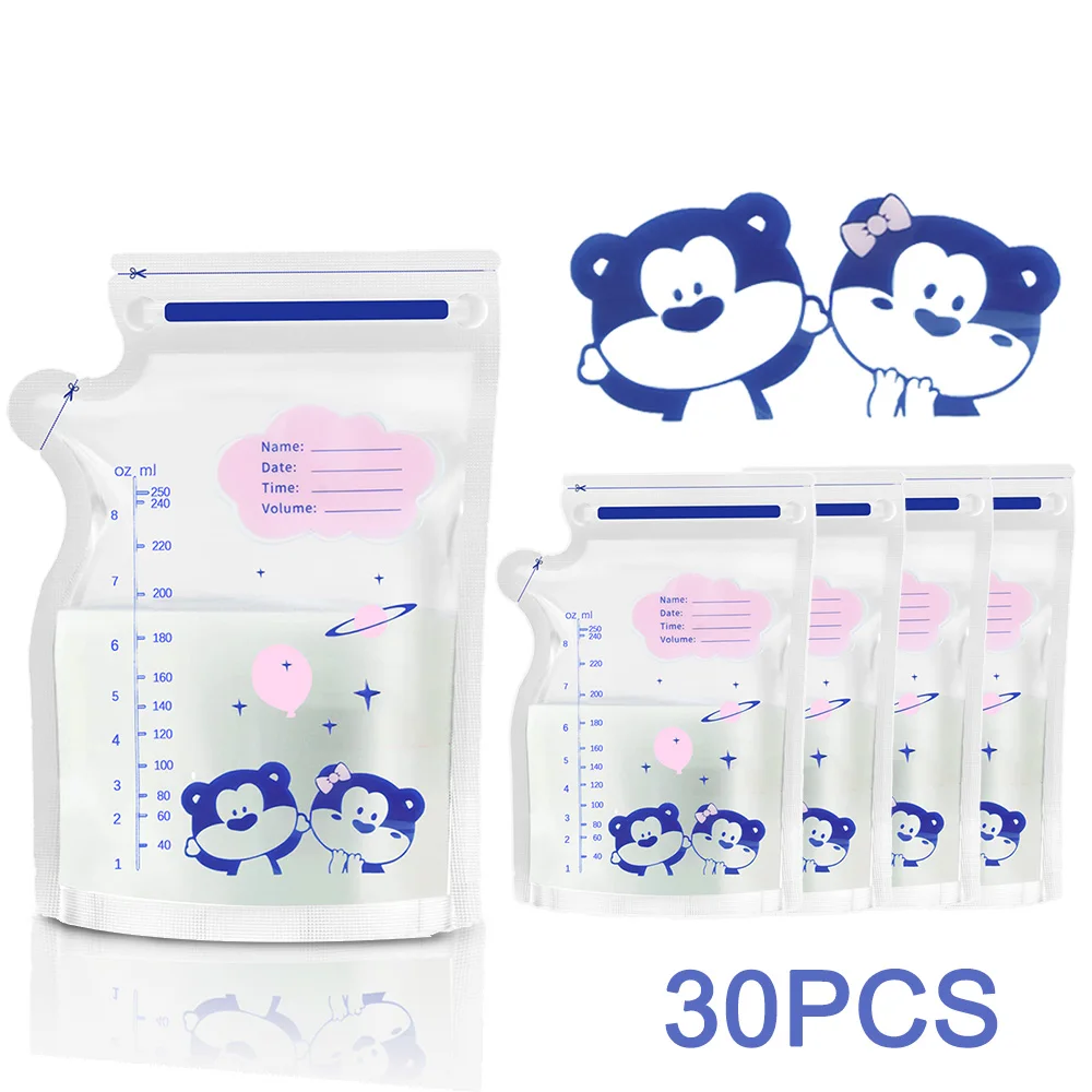 30/60 Pack 250 ml BPA Gratis Melk Opbergzakken Veilige Moedermelk en Babyvoeding Diepvrieszakken voor Gemakkelijk Voeden