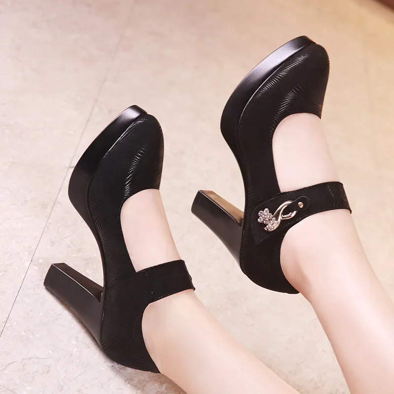 6cm 8cm 10cm Block Heel Platform Pumps Women Shoes 2024 Spring Floral Black High Heels Shoes Ladies Elegant Office Shoe 41 42 43