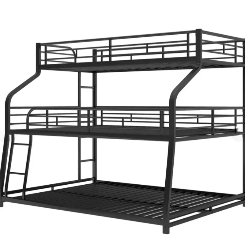 

Three-Layer Metal Twin Size Triple Bunk Bed with Wood Decoration Save Space