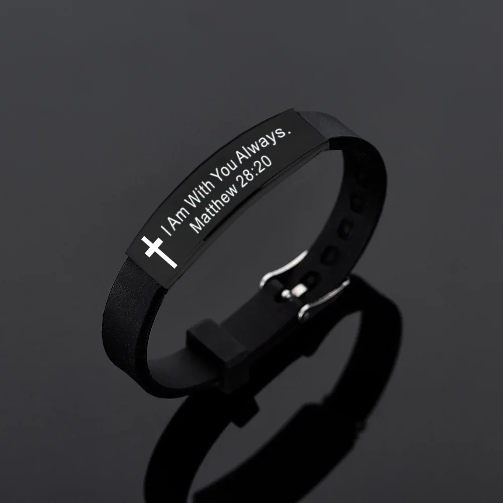 Bible Silicone Bracelet Men\'s Black Cross Bracelets Adjustable Length Bangles Wristband Christian Philippians 4:13