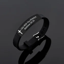 Bible Silicone Bracelet Men's Black Cross Bracelets Adjustable Length Bangles Wristband Christian Philippians 4:13