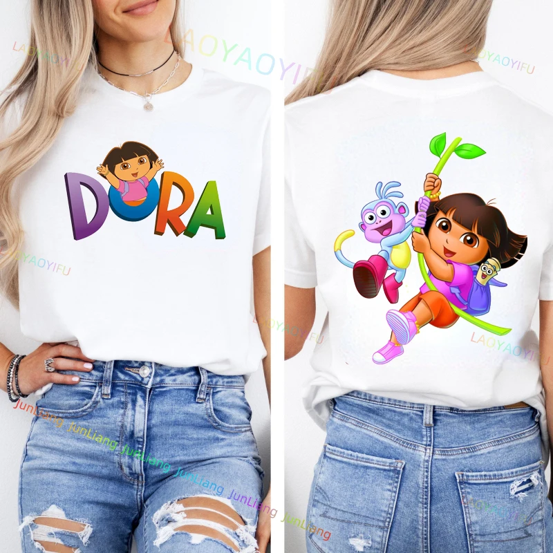 دورا المستكشف لطيف Harajuku ريترو الكرتون 90s تي شيرت للجنسين النساء الرجال تي شيرت شخصية بلايز الشارع الموضة #1