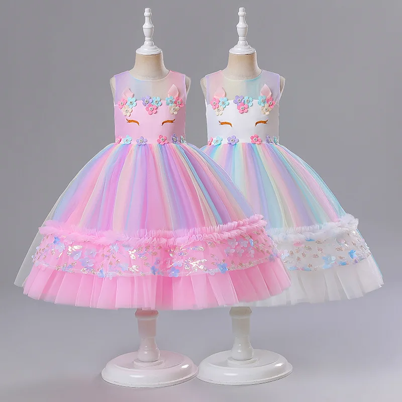 

3-12 Years Little Big Girls Unicorn Cosplay Halloween Dress Birthday Party Formal Pageant Dance Party Holiday Dress