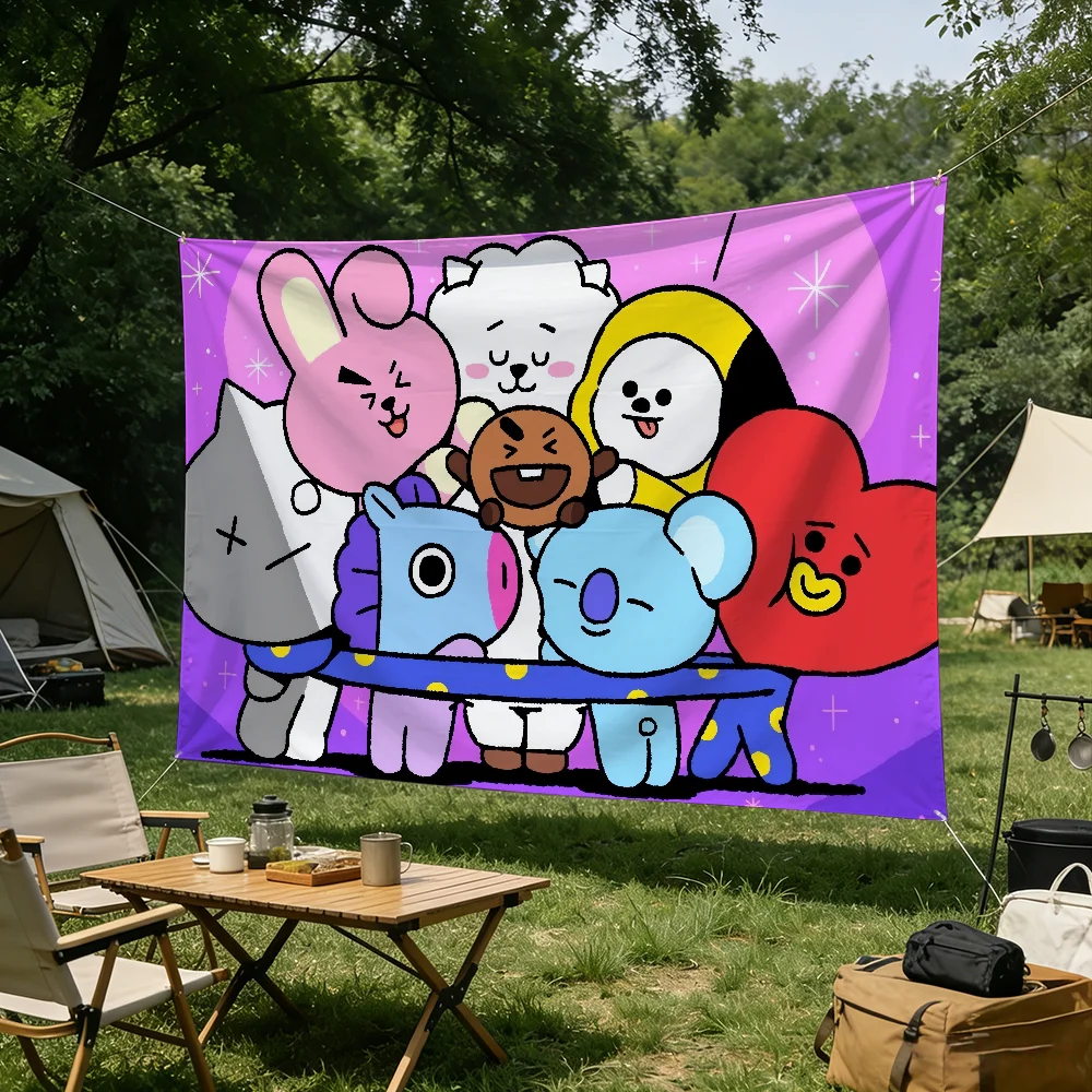 Cartoon-Flagge für Wohnzimmer, Zuhause, Wohnheim, Dekoration, Wand, Outdoor, Camping, Party, B-BT21S-S, niedliches Banner, Geschenke – Detail 11