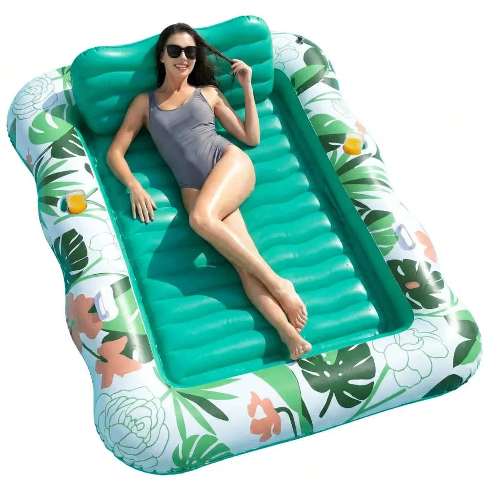 

Inflatable Pool Float Lounge With Headrest And Cup Holders, Breathable Water Hammock Raft, Summer Outdoor Water Floating Bed Fo
