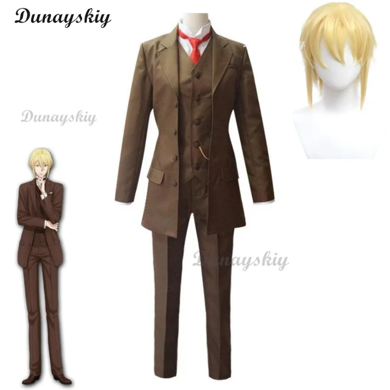 Anime MORIARTY THE PATRIOT Albert James Moriarty William Cosplay Costume Wig Brown Uniform Halloween Carnival Party Suit