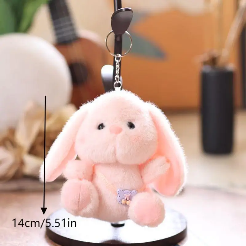 14cm Bunny Keychain Cartoon Little Rabbit Stuffed Doll Keyring Soft Plush Toy Key Holder Bag Pendant Backpack Hanging Decoration