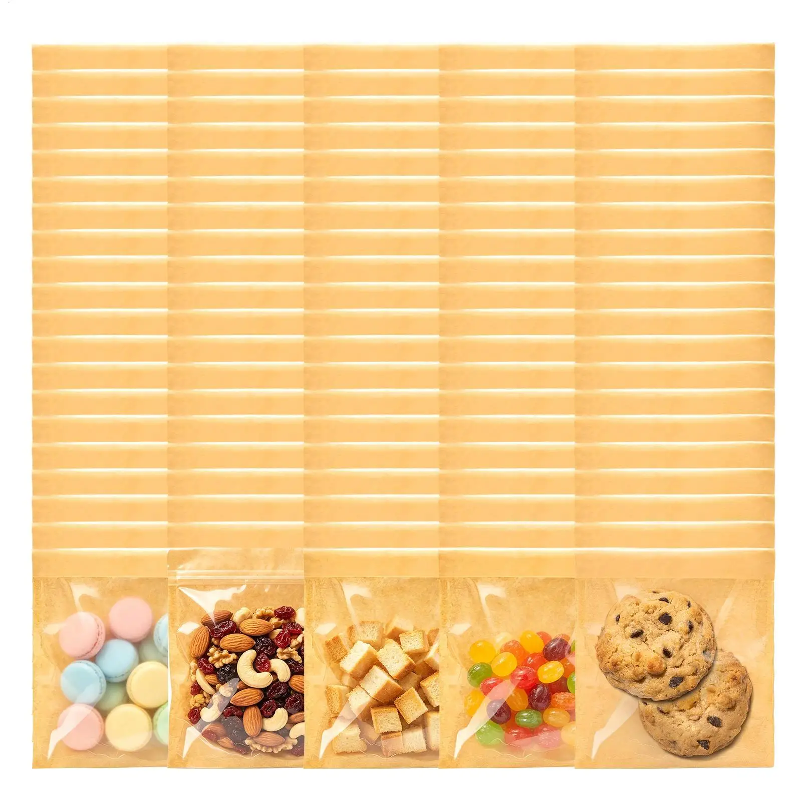 Clear Oil-proof Sleeves Bakery Paper Bags Cookie Bags With Seal 100 Pieces 5.1x5.7in For Muffin Brownie Granola Scones Snack