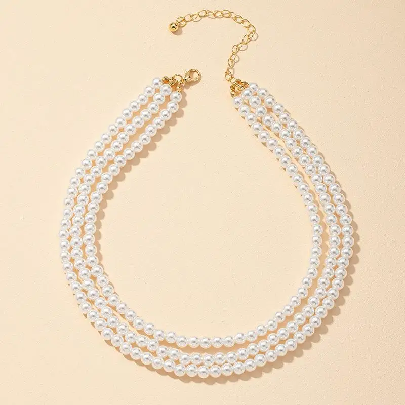 

Faionable Tee-Layer Pearl Nelace New Cross-Border Jewelry Multi-Layer Small Pearl Nelace for Men Autumn Season