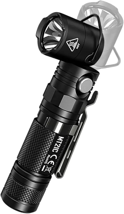 1000 Lumen USB Rechargeable LED Flashlight with Tiltable Head and Holster for Professional Use