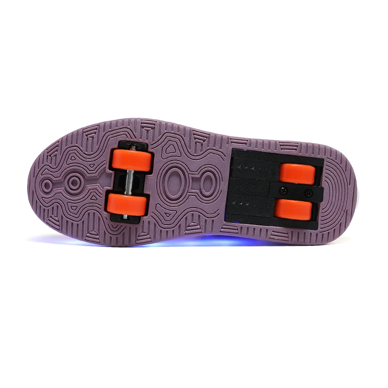 2 en 1 adultes enfants garçons filles 4 roues rechargeables lumière LED déformation coup de pied chaussures de patin à roulettes