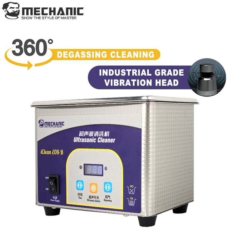 ช่าง iClean-E08B Ultrasonic Cleaner 0.8L 80W ความถี่ทําความสะอาดเครื่องเมนบอร์ดเลนส์ซ่อมโทรศัพท์เครื่องมือซักผ้า