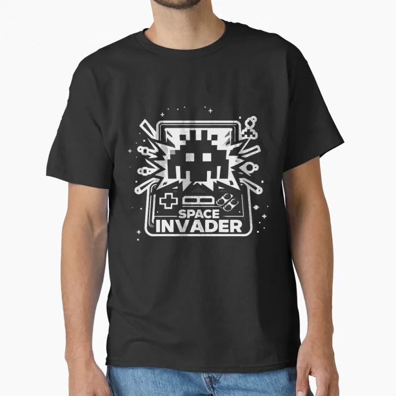 

80s Retro Space Invaders Video Game Juego Gaming Console Aliens 8-Bits Gamer pixel art Arcade T shirt Large size Tops