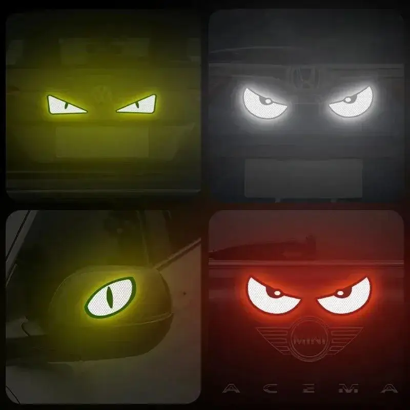 2pcs Car Reflective Safety Warning Tape Cat Eyes Pattern Night Driving Safety Decals for Auto Truck Motorcycle Reflector Sticker image 2