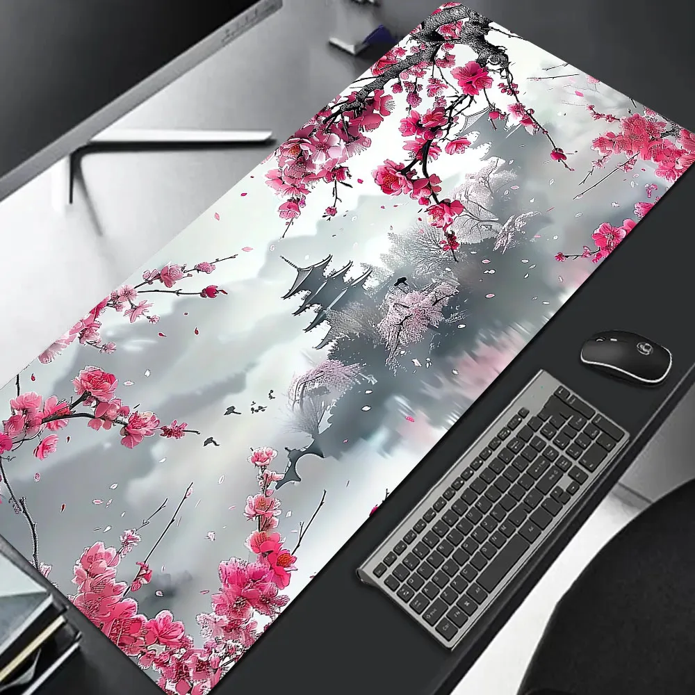 

Peach Blossom Scenery Mousepad Large Non-slip Rubber Gaming Mouse Pad Durable Deskmat Locking Edge Suitable for Office and Games