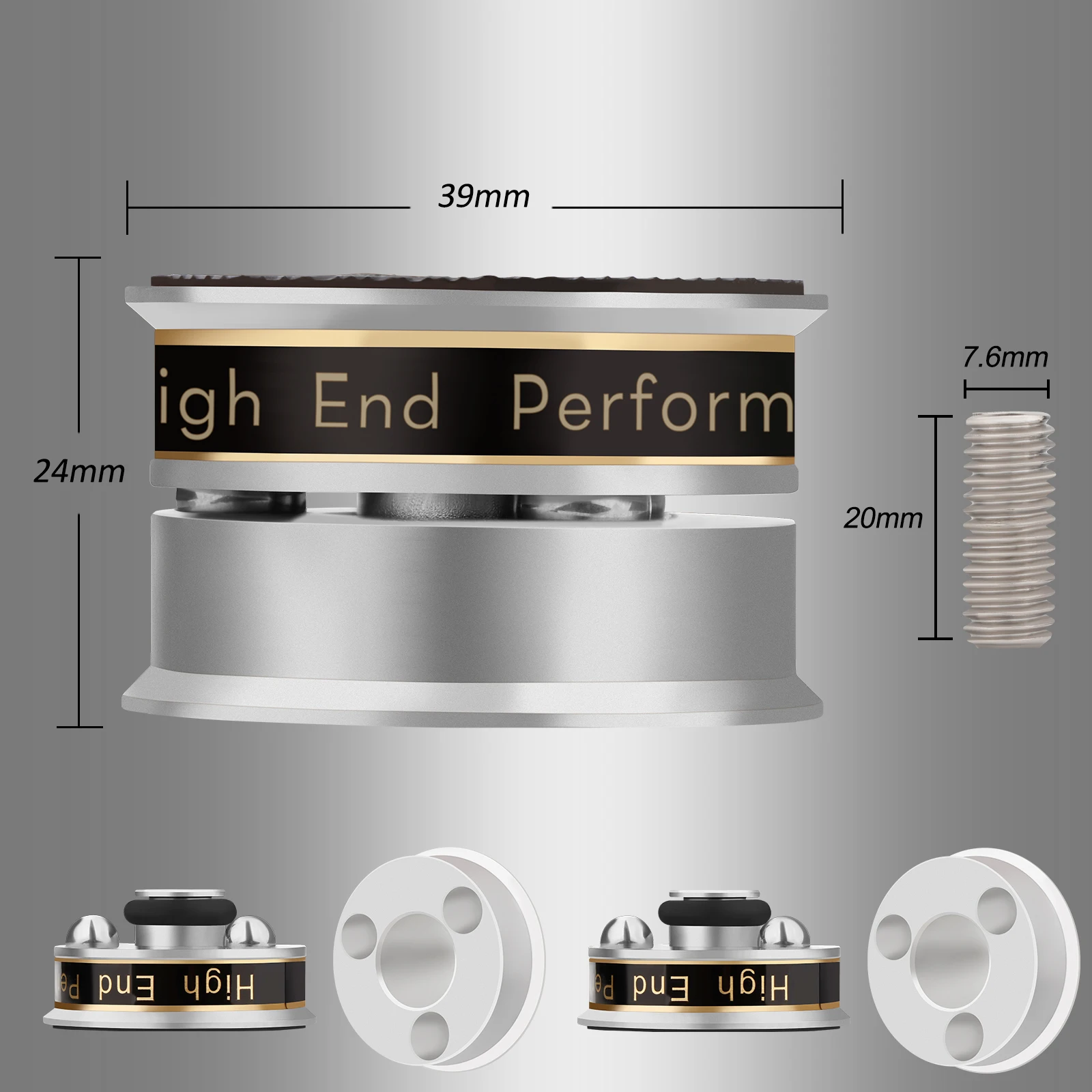 4 قطعة الراقية الصلبة الألومنيوم قدم ارتفاع قابل للتعديل المتكلم المسامير مع منصات مطاطية امتصاص الصدمات المتكلم المسامير امتصاص