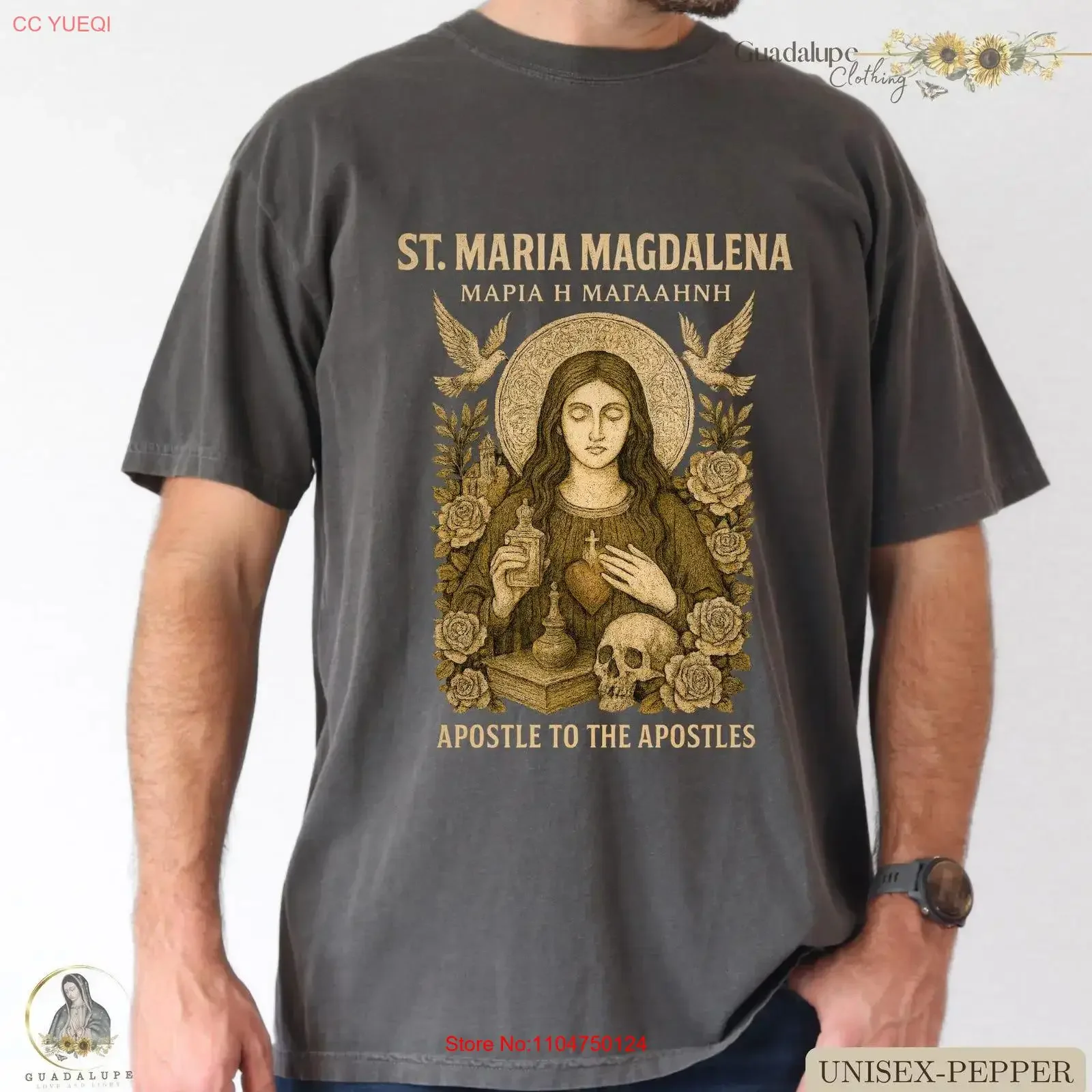 Camiseta Católica Vintage Cibfort con Colores de María Magdalena, Ropa de Guadalupe, Prenda Religiosa de Todos los Santos, Arte Religioso Vintage Lavado y Versátil